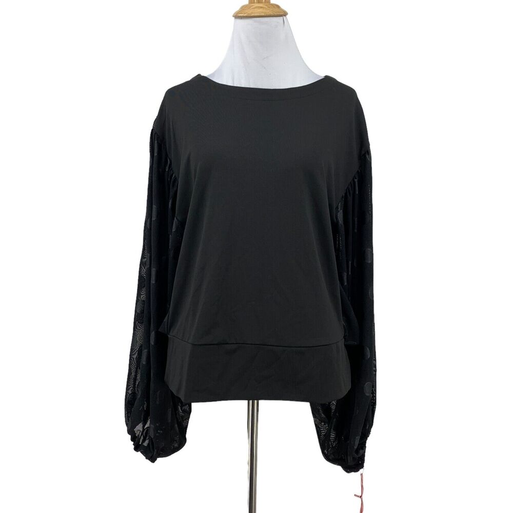 Parker & Quinn Blouse Womens L Large Black Butterfly Polka Dot Long Sleeves